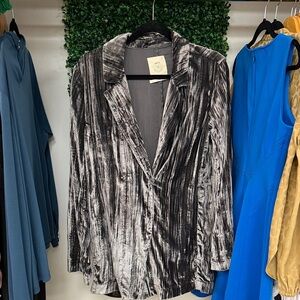 Urban Outfitters Velvet Striped Blazer - Black and Gray